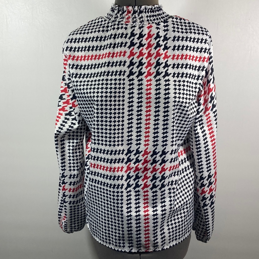Black Red White Top/Blouse High Elastic Neck Long Sleeves Women Size Large - Picture 1 of 9